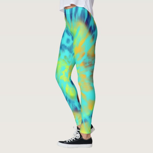 Blauwe en gele Stropdas-kleurstof Leggings (Links)