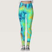Blauwe en gele Stropdas-kleurstof Leggings (Voorkant)