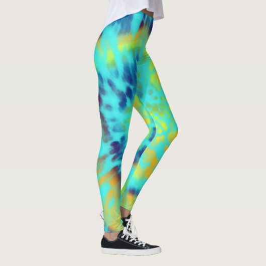 Blauwe en gele Stropdas-kleurstof Leggings (Rechts)