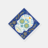 Blauwe en gele suikerschedel servet (Hoek)