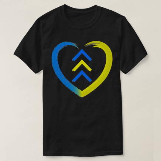 Blauwe en gele T21-pijlen naar beneden Syndrom Awa T-shirt (Design voorkant)