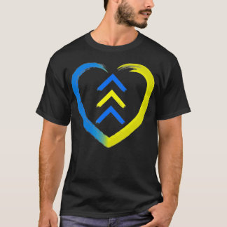 Blauwe en gele T21-pijlen naar beneden Syndrom Awa T-shirt