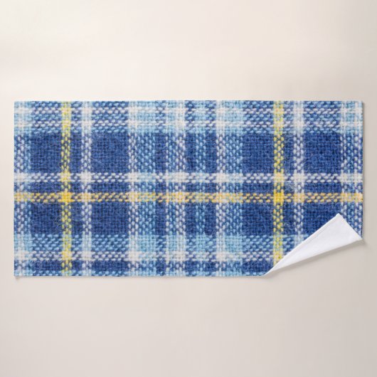 Blauwe en gele tartan of vlakke ondergrond voor fa badhanddoek (Badhanddoek)