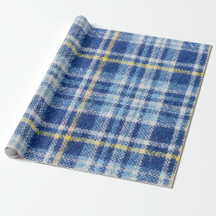 Blauwe en gele tartan of vlakke ondergrond voor fa cadeaupapier