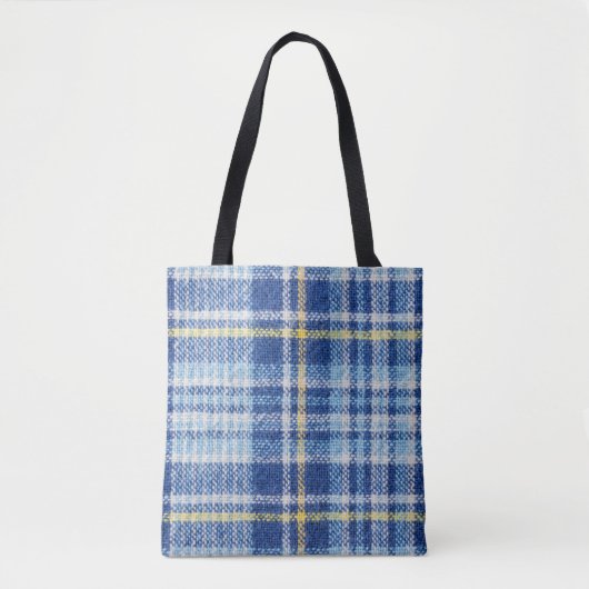 Blauwe en gele tartan of vlakke ondergrond voor fa tote bag (Voorkant)