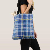 Blauwe en gele tartan of vlakke ondergrond voor fa tote bag (Dichtbij)