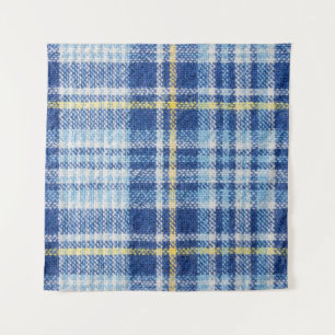 Blauwe en gele tartan of vlakke ondergrond voor fa wandkleed