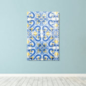 Blauwe en gele tegel, Portugal Canvas Afdruk (Insitu (Houten vloer))
