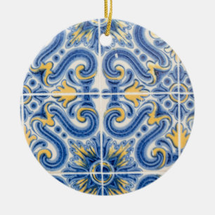 Blauwe en gele tegel, Portugal Keramisch Ornament