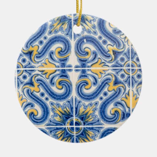 Blauwe en gele tegels, Portugal Keramisch Ornament (Voorkant)