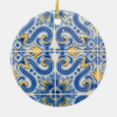 Blauwe en gele tegels, Portugal Keramisch Ornament (Achterkant)