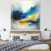 Blauwe en gele tinten abstract van wolken canvas afdruk (Insitu (Slaapkamer))