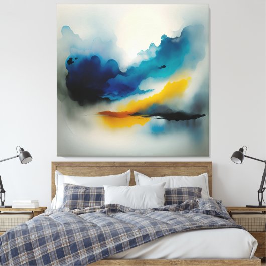Blauwe en gele tinten abstract van wolken canvas afdruk (Insitu (Slaapkamer))