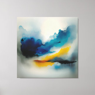 Blauwe en gele tinten abstract van wolken canvas afdruk