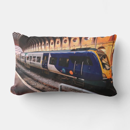 Blauwe en gele trein buitenkussen (Voorkant)