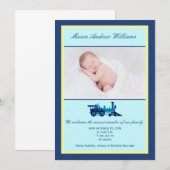 Blauwe en gele trein Gedekte foto's Aankondiging (Voorkant / Achterkant)