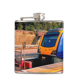 Blauwe en gele trein heupfles