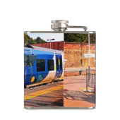 Blauwe en gele trein heupfles (Achterkant)