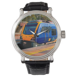 Blauwe en gele trein horloge
