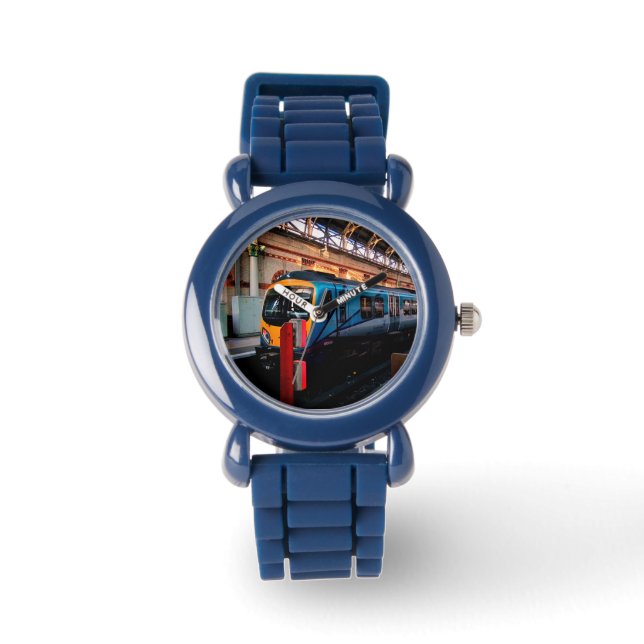 Blauwe en gele trein horloge (Voorkant)