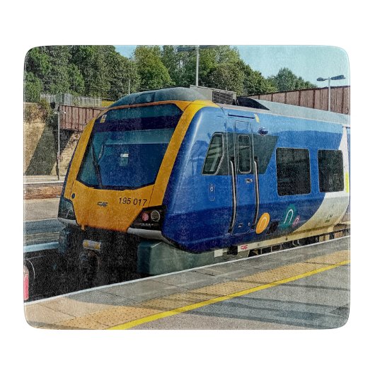 Blauwe en gele trein snijplank (Voorkant)