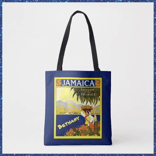 Blauwe en gele tropische Jamaica Tote Bag