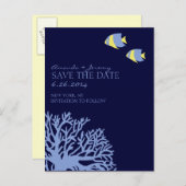 Blauwe en gele tropische vissen redden de datum aankondigingskaart (Voorkant / Achterkant)