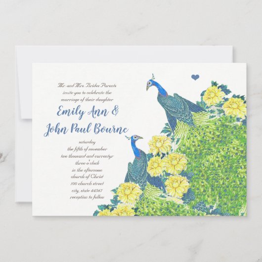 Blauwe en gele  uitnodiging voor het huwelijk (Voorkant)