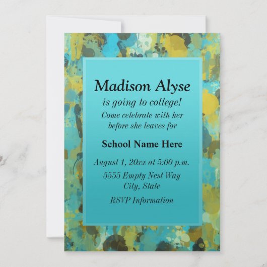 Blauwe en gele verf "Off to College" uitnodigen Kaart (Voorkant)
