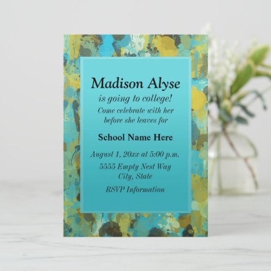 Blauwe en gele verf "Off to College" uitnodigen Kaart (Staand voorkant)