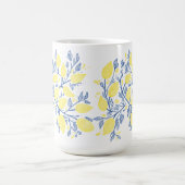 Blauwe en gele verfrissende citroenwijnstokken koffiemok (Center)