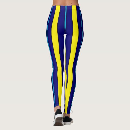 Blauwe en gele verticale strepen leggings (Achterkant)