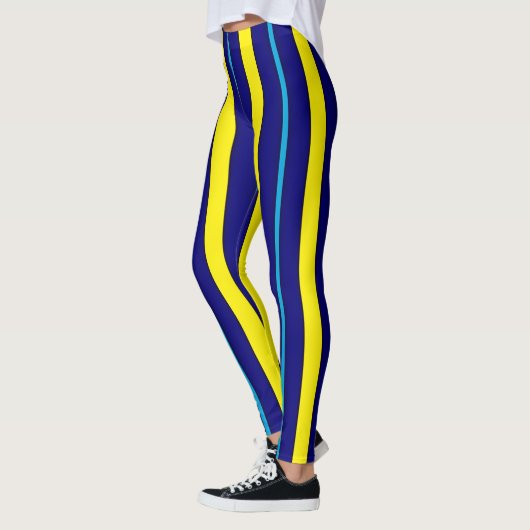 Blauwe en gele verticale strepen leggings (Links)