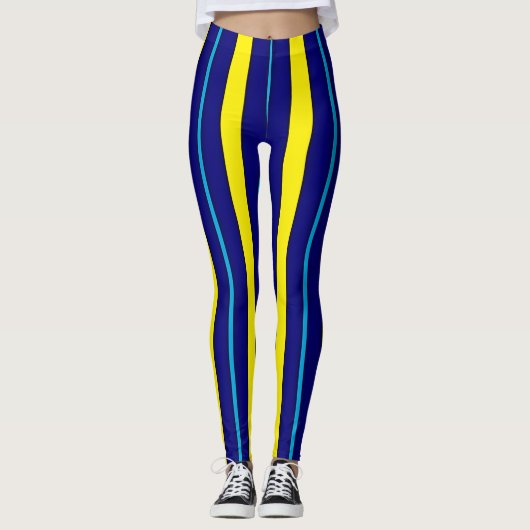 Blauwe en gele verticale strepen leggings (Voorkant)