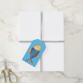 Blauwe en gele vis cadeaulabel (Met Touw)