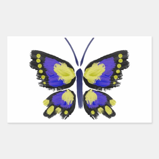 Blauwe en gele vlinder rechthoekige sticker (Voorkant)