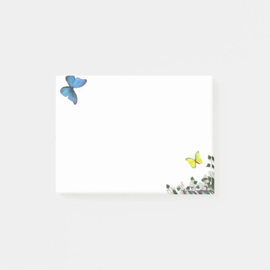 Blauwe en Gele Vlinders & Bloemetjes Post-it® Notes (Voorkant)