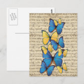 Blauwe en gele vlinders briefkaart (Voorkant / Achterkant)
