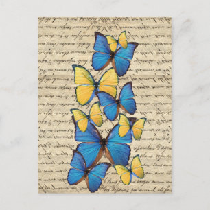 Blauwe en gele vlinders briefkaart