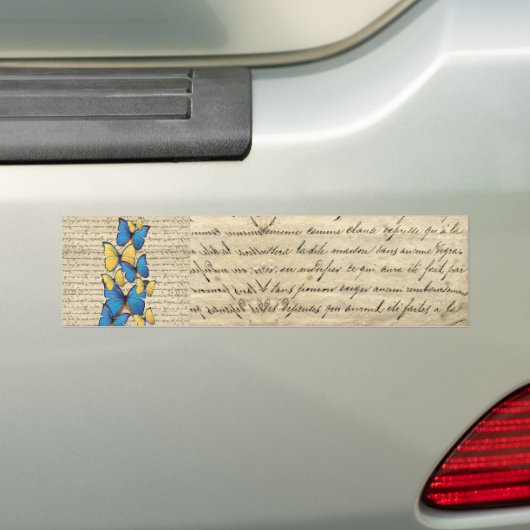Blauwe en gele vlinders bumpersticker (Op auto)