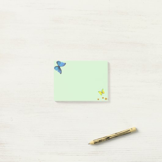 Blauwe en gele vlinders en goudConfetti Stippen Post-it® Notes (Op bureau)