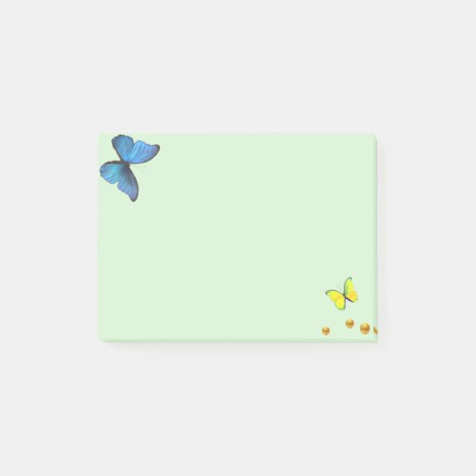 Blauwe en Gele Vlinders & Gouden Confetti Stippen Post-it® Notes (Voorkant)