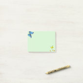 Blauwe en Gele Vlinders & Gouden Confetti Stippen Post-it® Notes (Op bureau)