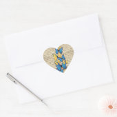 Blauwe en gele vlinders hart sticker (Envelop)