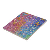 Blauwe en gele vlinders kleurrijk mozaïek tegeltje (Zijkant)