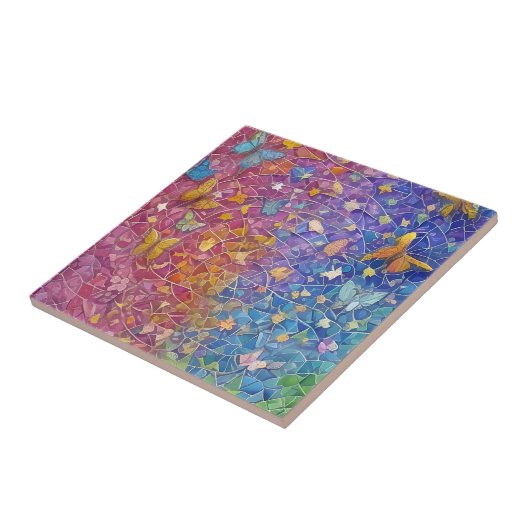 Blauwe en gele vlinders  kleurrijk mozaïek tegeltje (Zijkant)