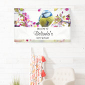 blauwe en gele vogel op een Baby shower van de Ta Spandoek (Insitu)