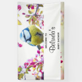 blauwe en gele vogel op een Baby shower van de Ta Spandoek (Verticaal)