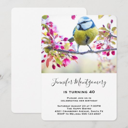  blauwe en gele vogel op een Branch Birthday Kaart (Voorkant / Achterkant)