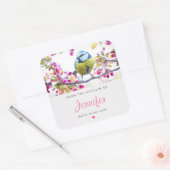  blauwe en gele vogel op een Branch Kitchen Vierkante Sticker (Envelop)